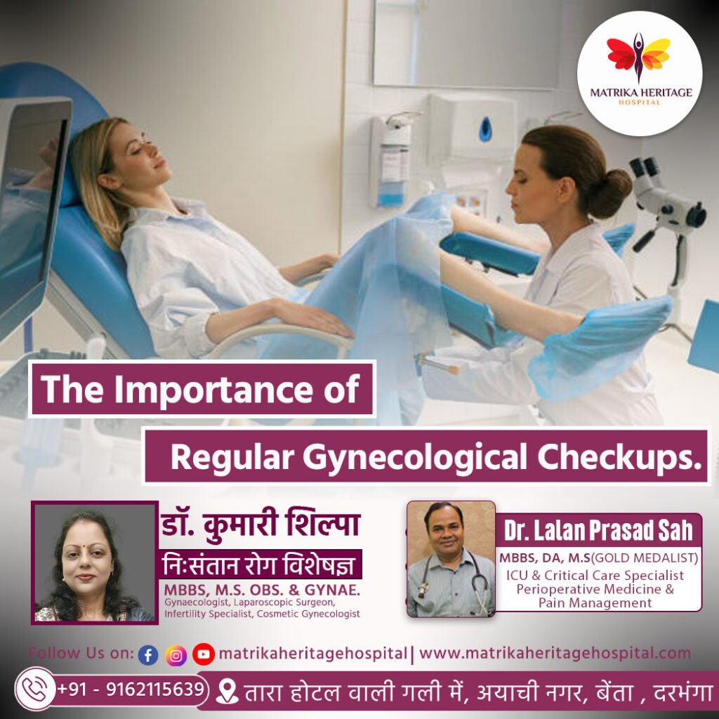 A female gynecologist consulting a young woman during a regular health checkup at Matrika Heritage Hospital, Darbhanga