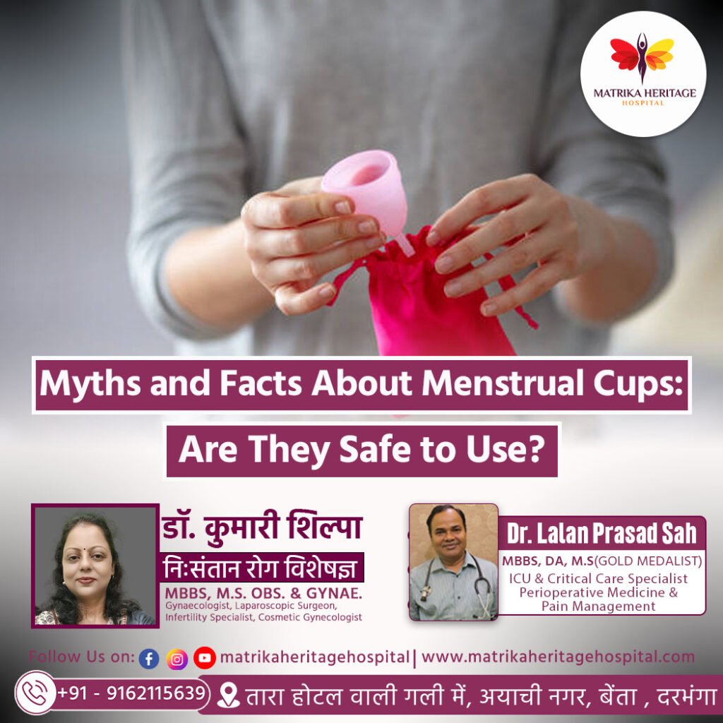 A woman holding a menstrual cup with a smile, promoting hygiene and sustainability.